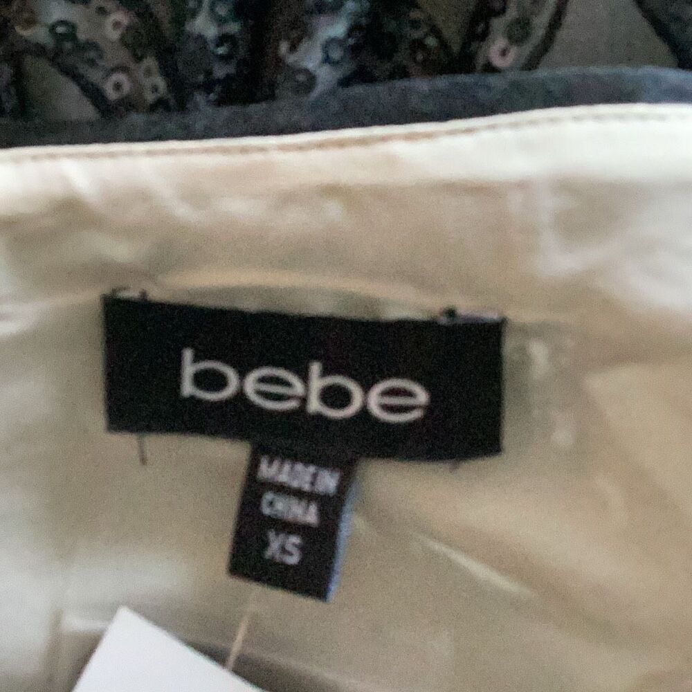 NWT Bebe Frosty Organza Sequin V-Neck Mini Dress Black Women’s XS - Picture 11 of 13